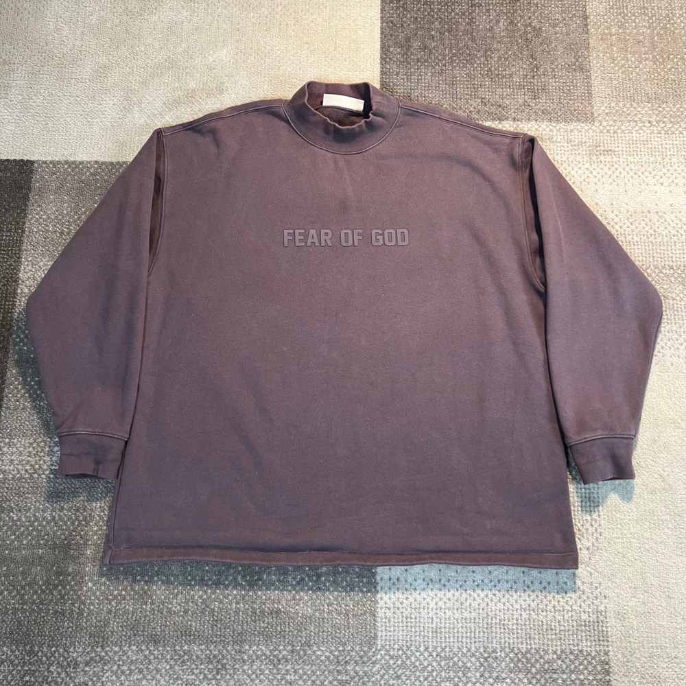Fear of God Essentials Mock Neck Sweatshirt Plum Purple Mens Large Logo Pullover